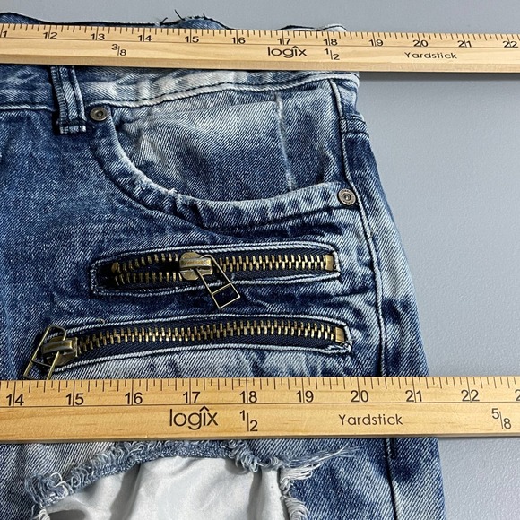 Trillnation Mens Jeans 38 Blue Denim Distressed Zipper Accents Skinny Acid Wash - Picture 11 of 14